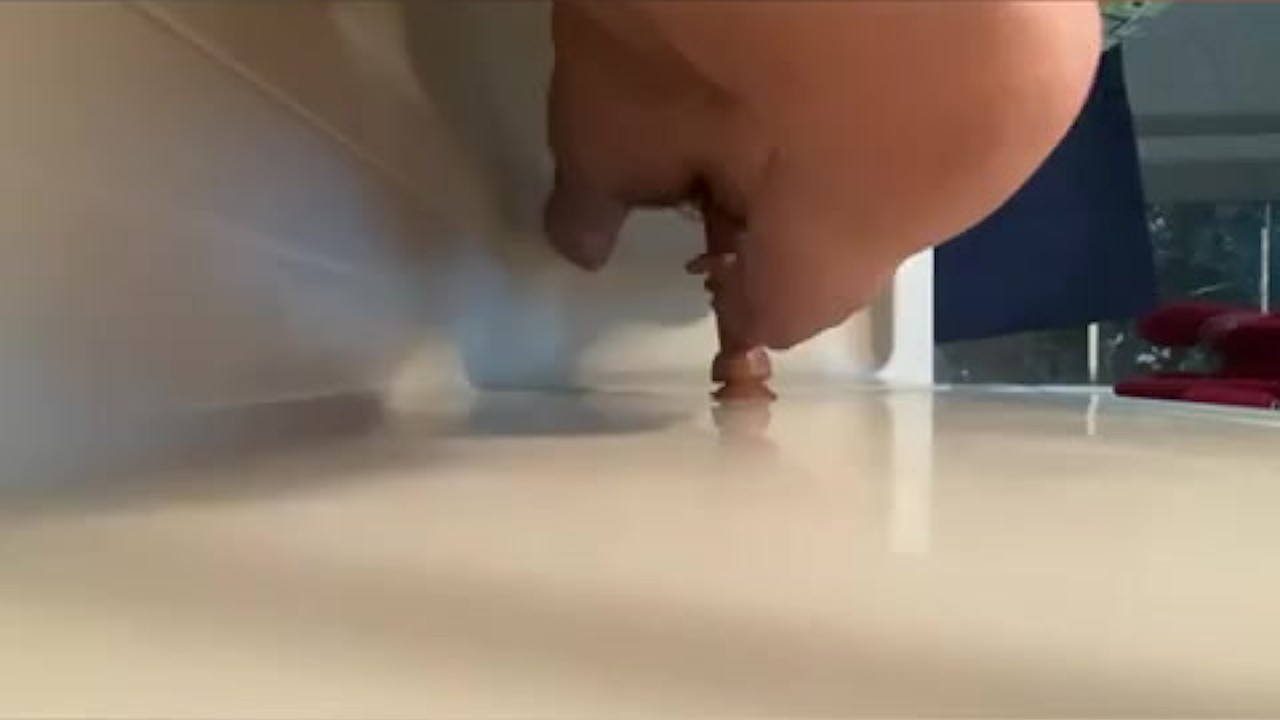 Femboy Masturbates with Realistic Dildo, Almost Caught