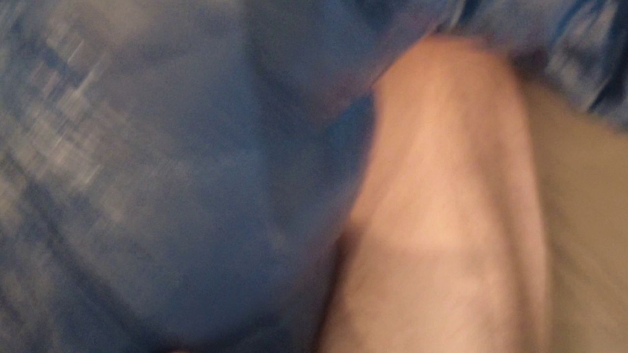 Guy Cums on Shiny Blue Puffer Jacket
