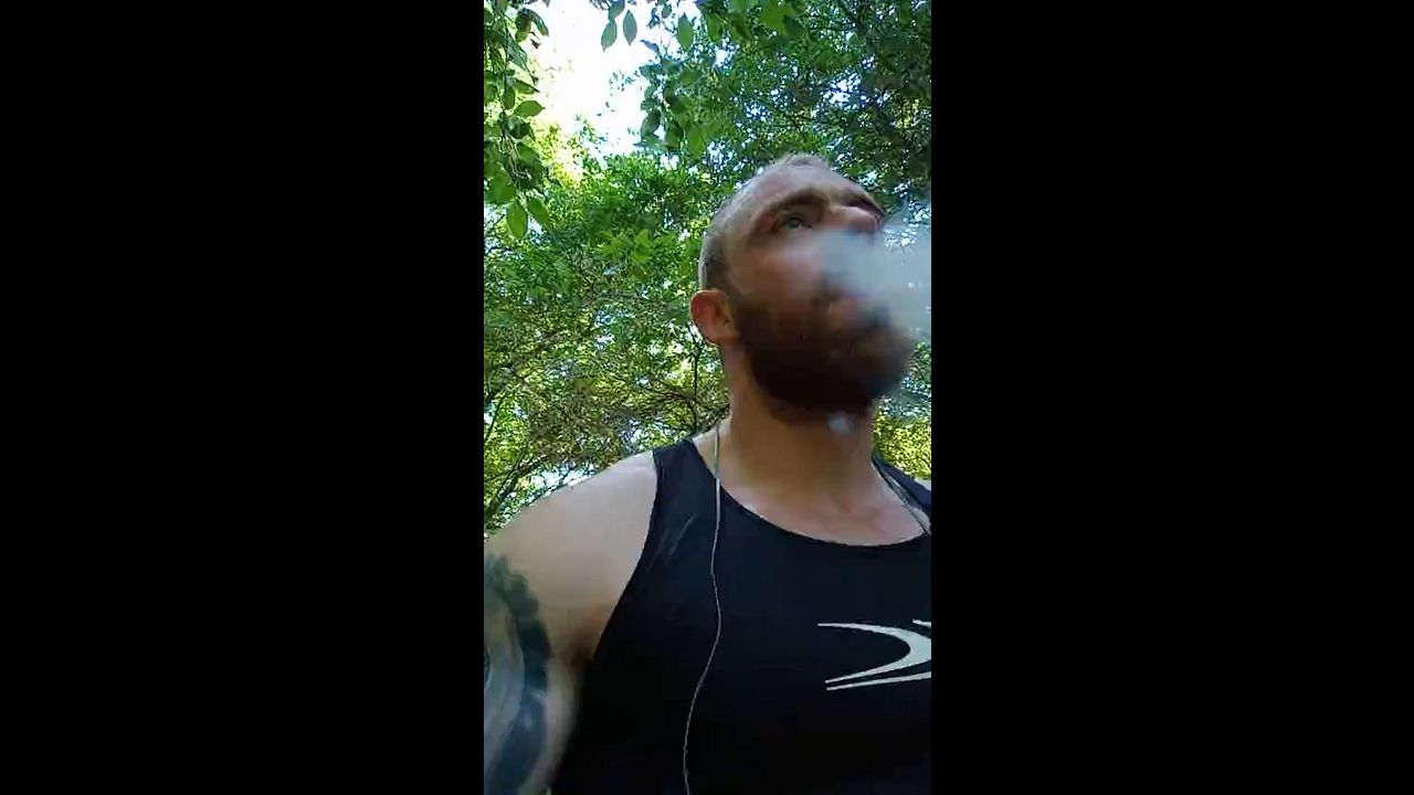 Bulging Bodybuilder Strokes Solo Outdoors