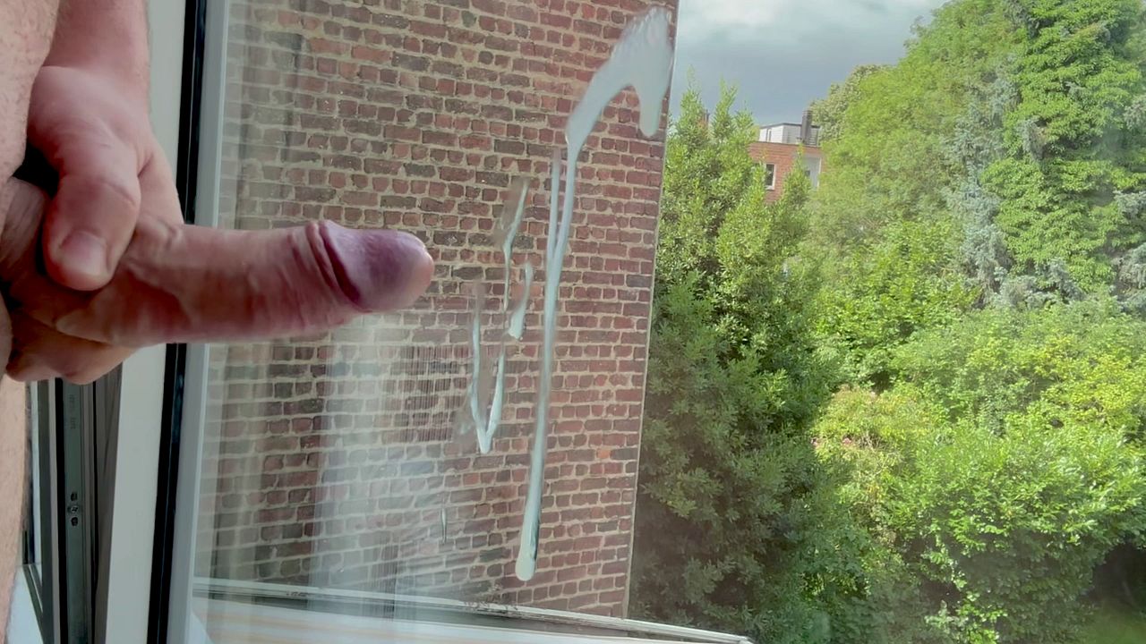 Jock Cums on Window, Licks Up Own Load