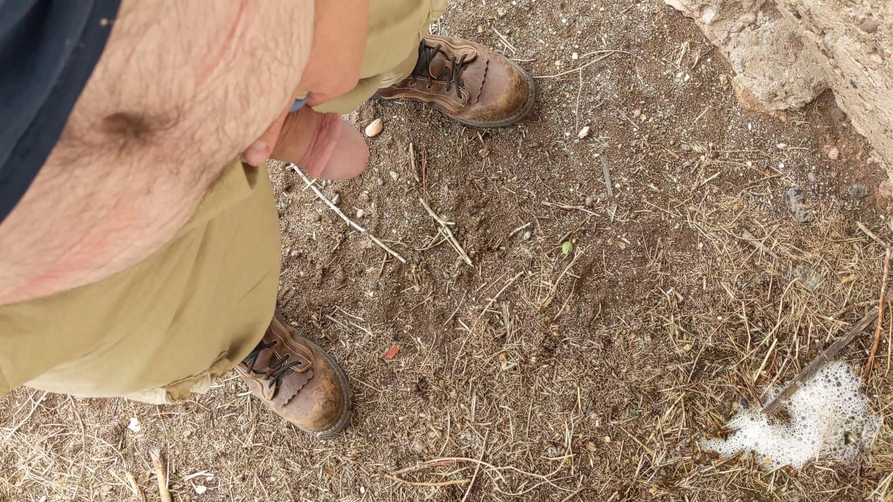 Outdoor Urination Scene with Worker