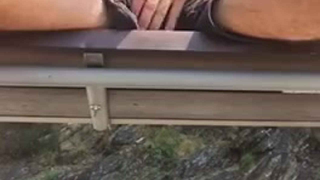Twink Masturbates on Public Bench, Nearly Caught