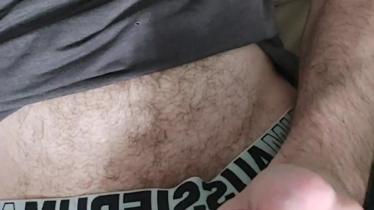 Hairy Guy Wanks Uncut Cock in Aussiebum Boxers