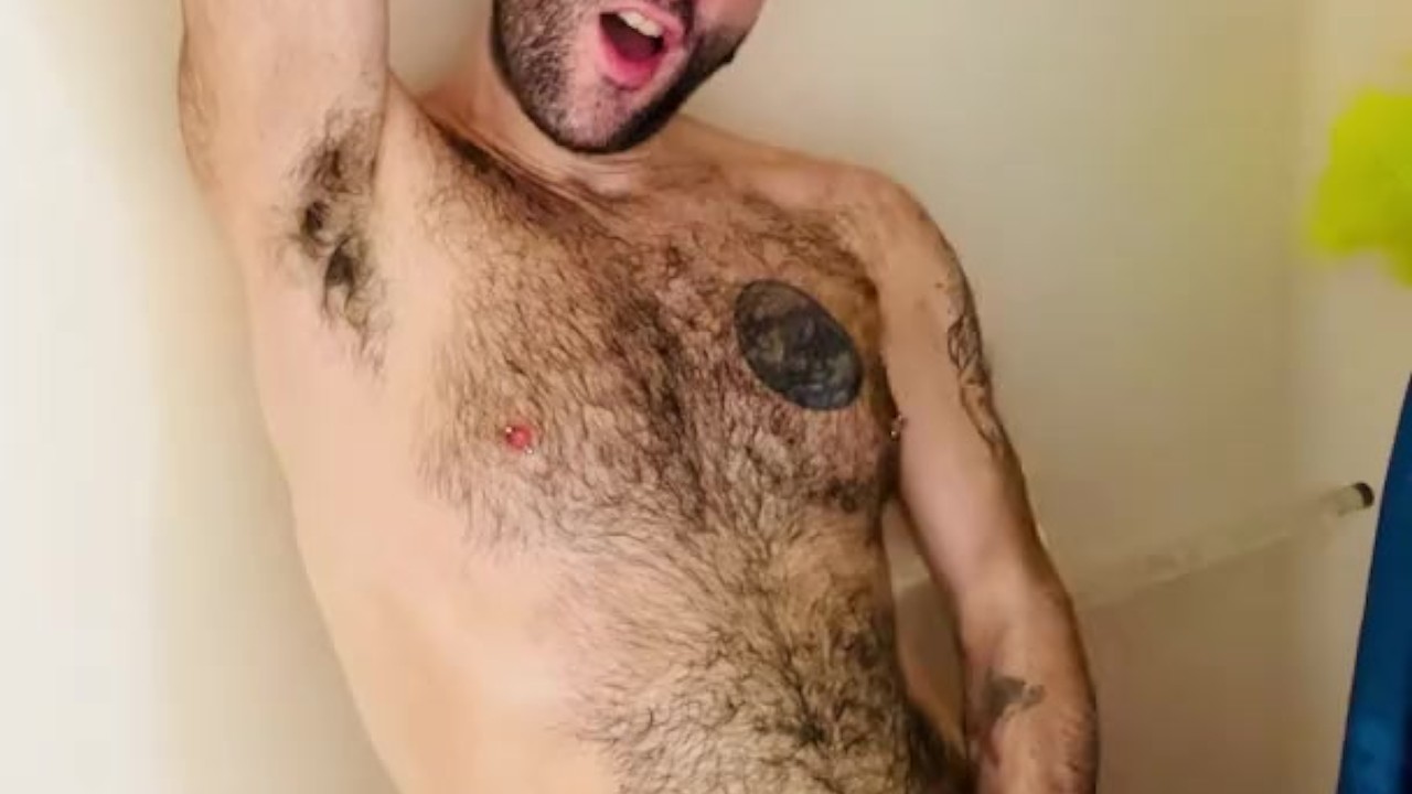 Daddy Strokes Cock in Shower After Gym
