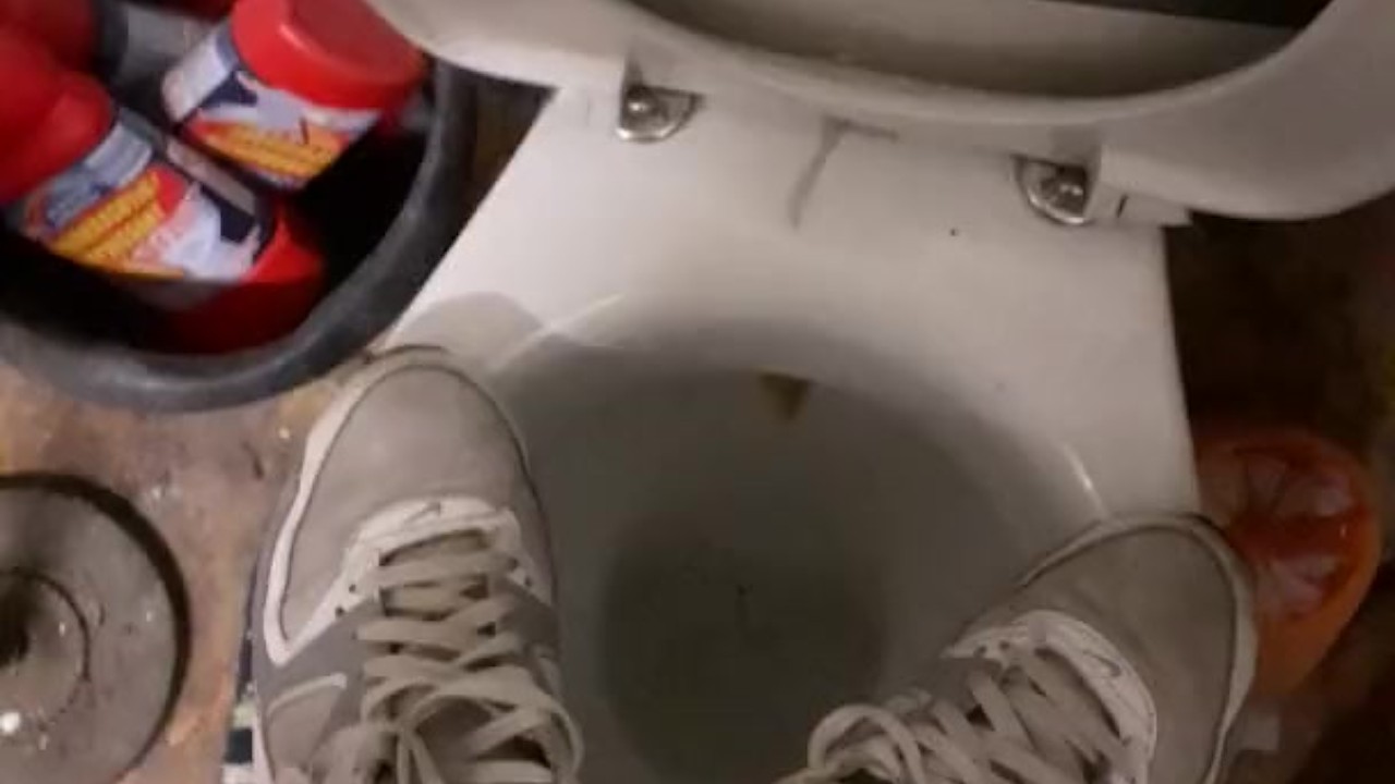 Guy Pisses in Nike Air Max Sneakers