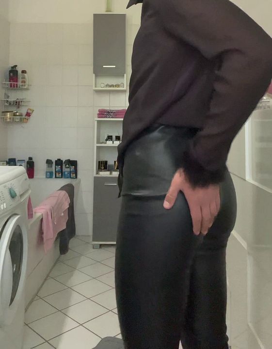 Sissy in Leather Leggings Gets Fucked