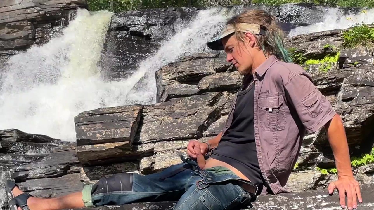 Men Enjoy Waterfall Pleasure Outdoors