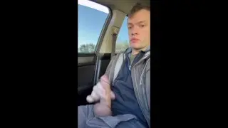 Man Jerking Off While Driving Through Parking Lots With Huge Cock Out
